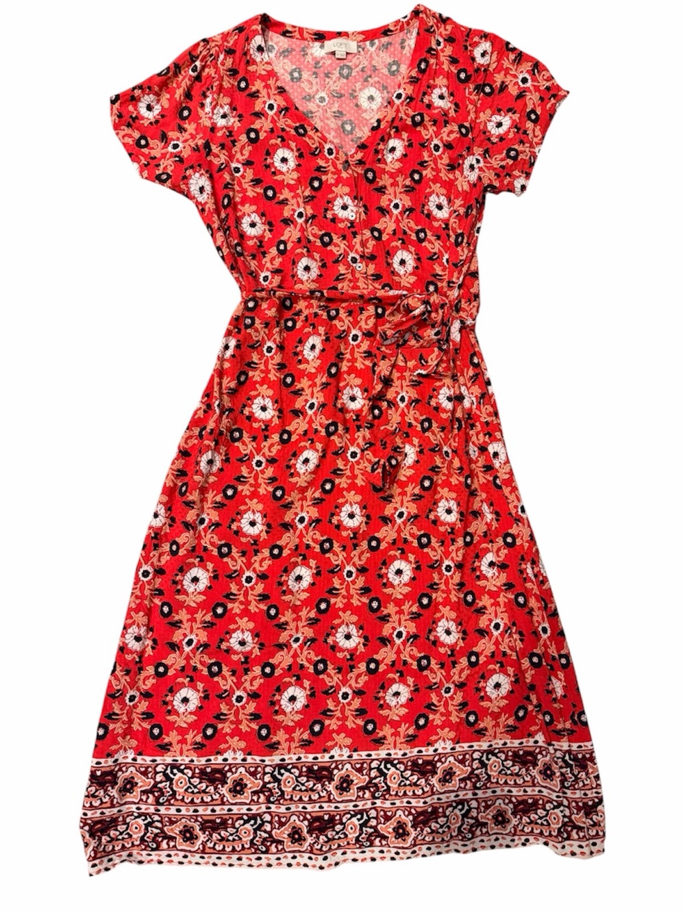 LOFT Outlet Boho Floral Flutter‎ Sleeve Short Sleeve MIDI Dress Size 14